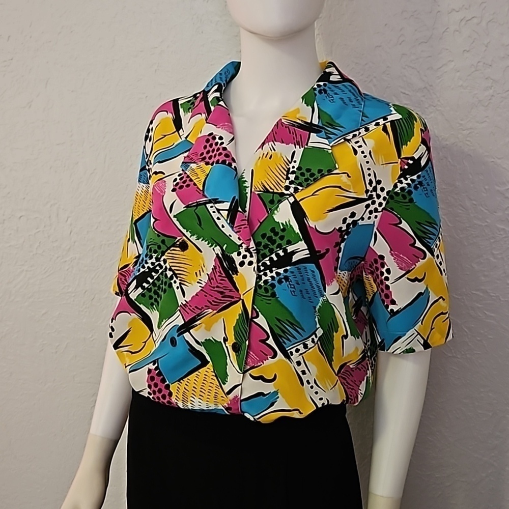 VTG JORDAN 1980s Colorful Graffiti Blouson Blouse - Picture 3 of 8